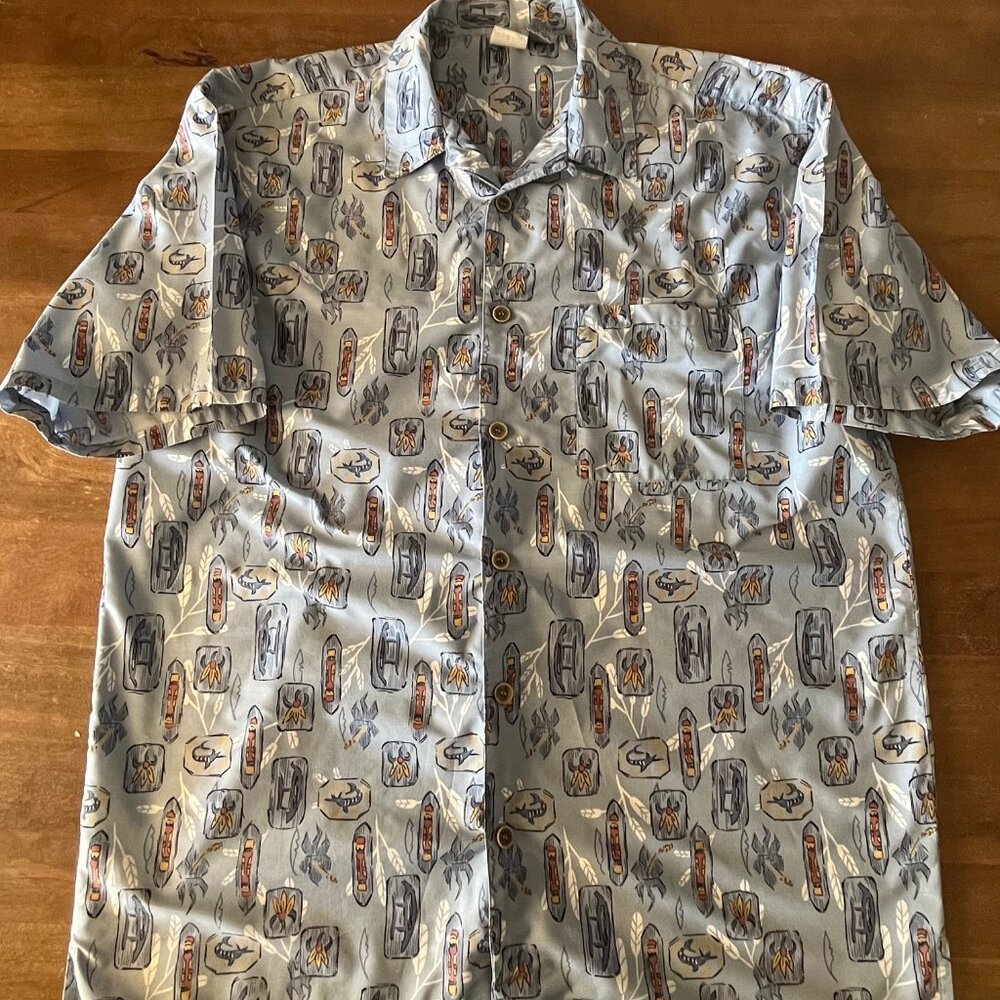 OP Sport Hawaiian‎ Shirt Broadbill Swordfish Tiki Outrigger 2XL Ocean Pacific